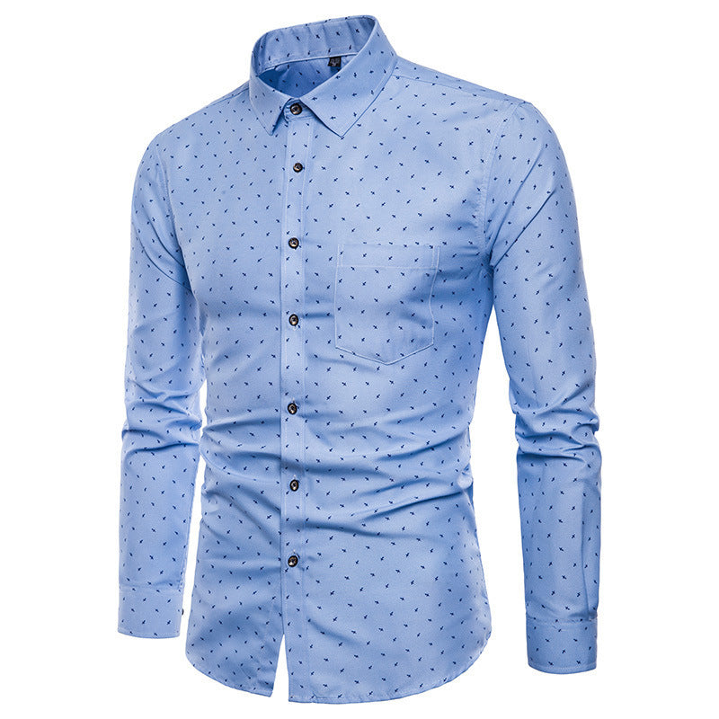 Foreign trade supply men's long-sleeved shirt fashion European and American style men's floral large size slim shirt men's clothing