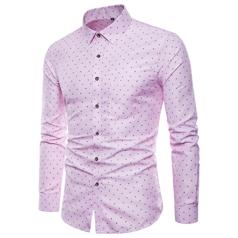 Foreign trade supply men's long-sleeved shirt fashion European and American style men's floral large size slim shirt men's clothing